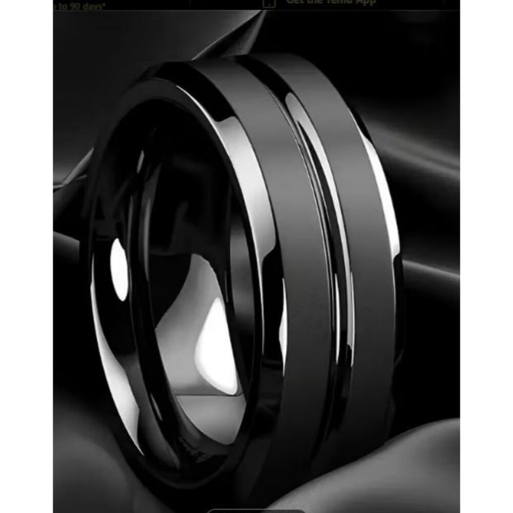 Tungsten Steel Matte Black Brushed Finish Double Beveled minimalist wedding ring